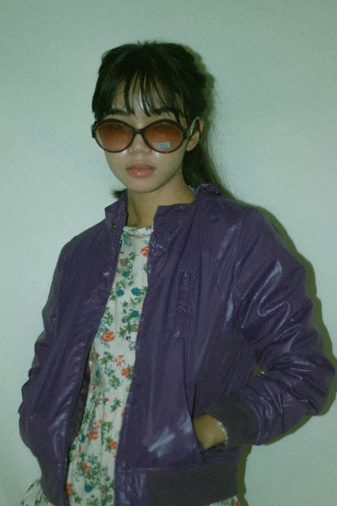 Portrait in a purple jacket on film